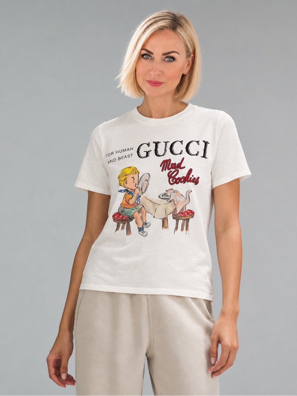 Gucci “For Human and Beast” Mad Cookies Graphic T-Shirt, Ivory, XS